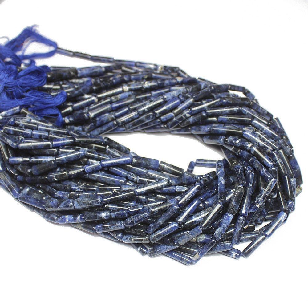 10 x Natural Blue Sodalite Smooth Tube Gemstone Loose Spacer Beads 9mm 13mm 12" - Jalvi & Co.
