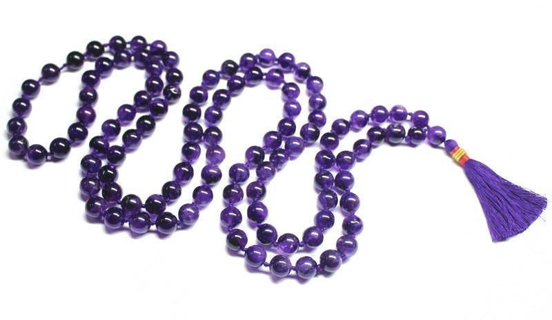 108 Beads Natural Amethyst AA Quality Prayer Mala Beads Necklace Strand 38" 10mm - Jalvi & Co.