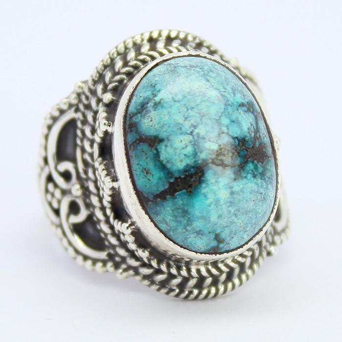 11g, Handmade Natural Turquoise Designer Oval 925 Sterling Silver Ring, Turquoise Ring - Jalvi & Co.