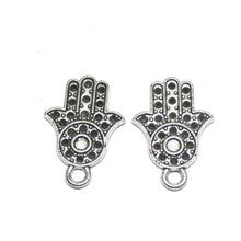 Load image into Gallery viewer, 12 Hamsa Charms Antique Silver Tone Heart Charm - Jalvi &amp; Co.