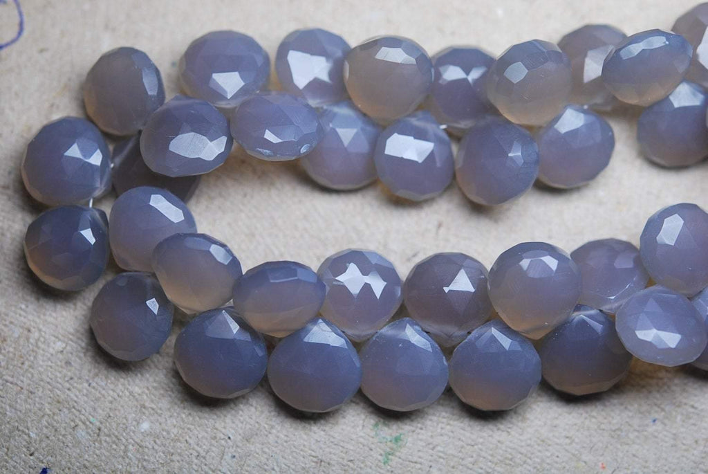1/2 Strand,Grey Chalcedony Faceted Heart Shape Briolettes, 10-11mm Superb-Finest Quality - Jalvi & Co.