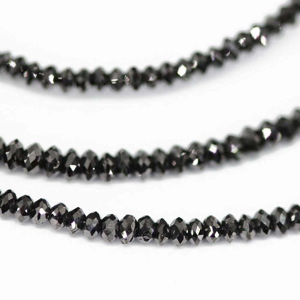 13.5ct Natural Jet Black Diamond Faceted Rondelle Beads 14" Strand 1.5-2.3mm - Jalvi & Co.