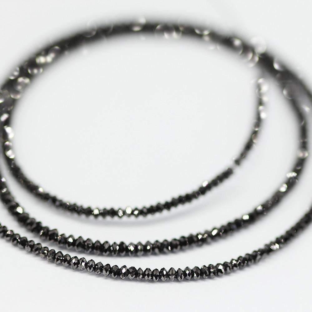 13.5ct Natural Jet Black Diamond Faceted Rondelle Beads 14" Strand 1.5-2.3mm - Jalvi & Co.
