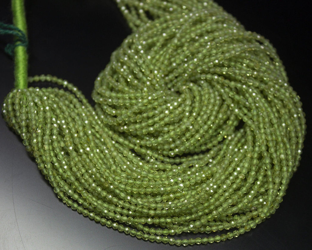 13" Full Strand, Peridot Faceted Round Cut Shape Gemstone Beads, Peridot Beads, 2.15mm - Jalvi & Co.