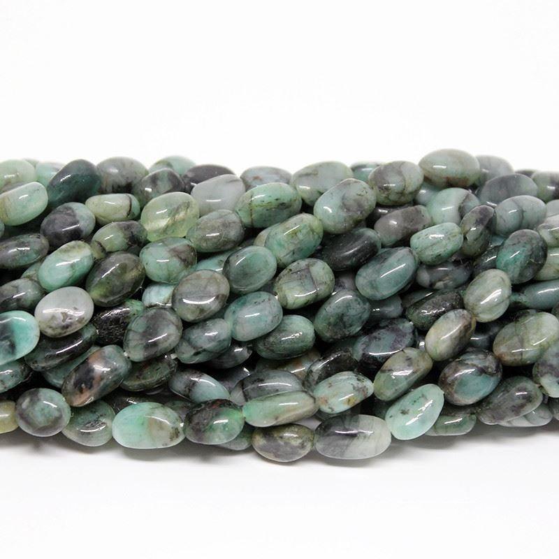 13" Full Strand, Untreated Emerald Smooth Oval Shape Gemstone Beads, Emerald Beads, 8-10mm - Jalvi & Co.