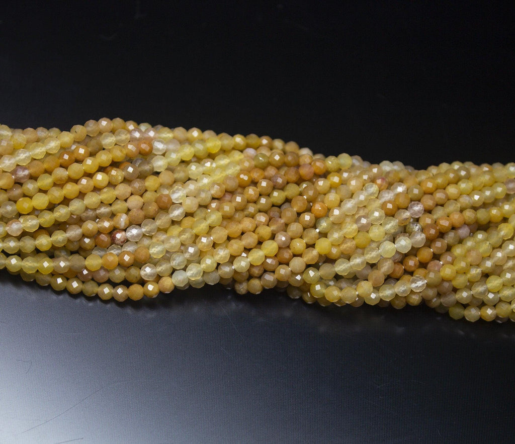 13" Full Strand, Yellow Opal Faceted Round Cut Shape Gemstone Beads, Hessonite Beads, 3mm - Jalvi & Co.