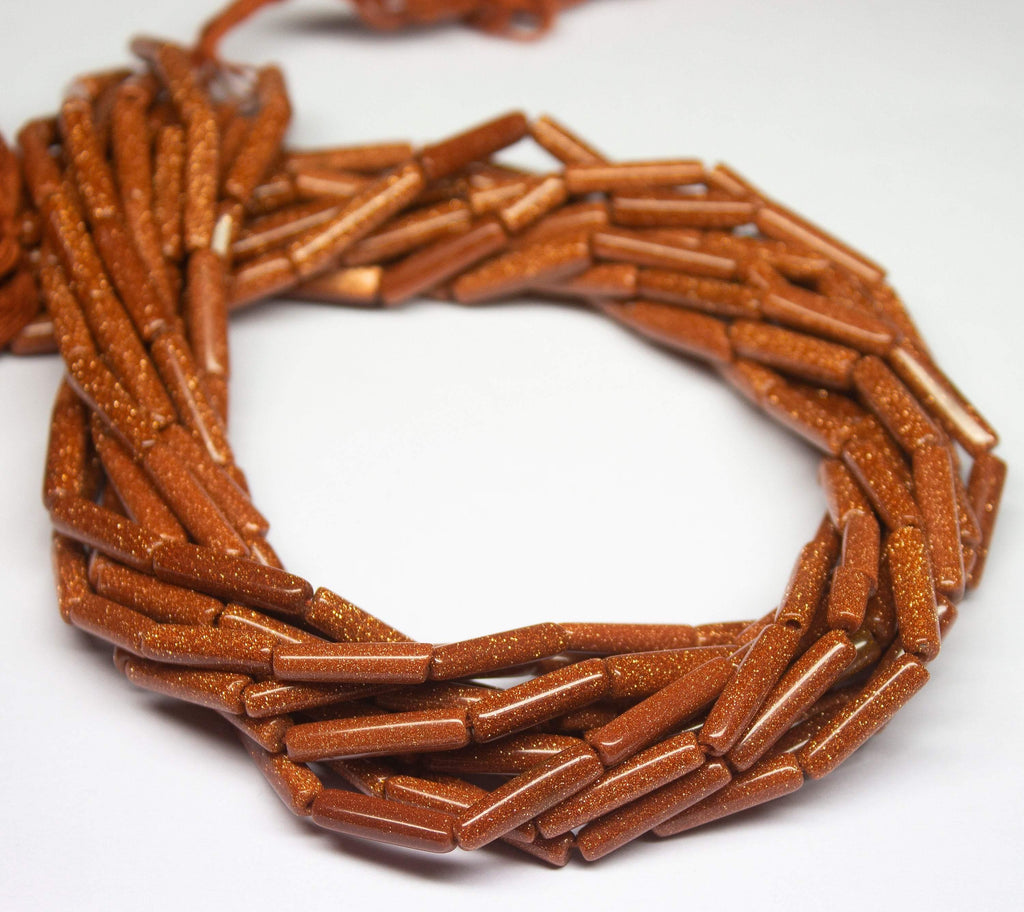 13inch, 11-17mm, Natural Goldstone Smooth Tube Beads, Goldstone Beads - Jalvi & Co.