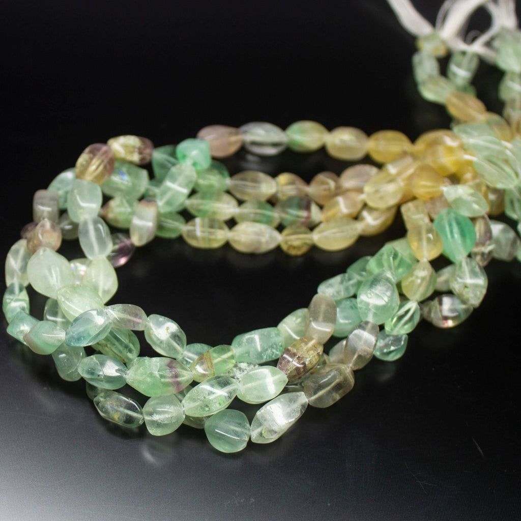 14 inch, 8.5mm 12mm, Green Fluorite Faceted Nugget Beads, Fluorite Beads - Jalvi & Co.