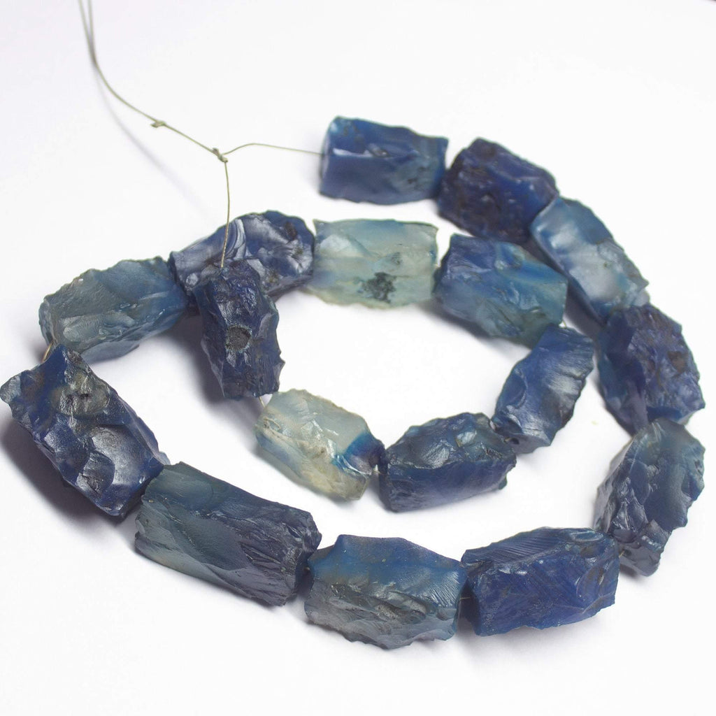 14" Natural Blue Chalcedony Hammered Rectangle Nugget Loose Gemstone Beads 22-26mm - Jalvi & Co.