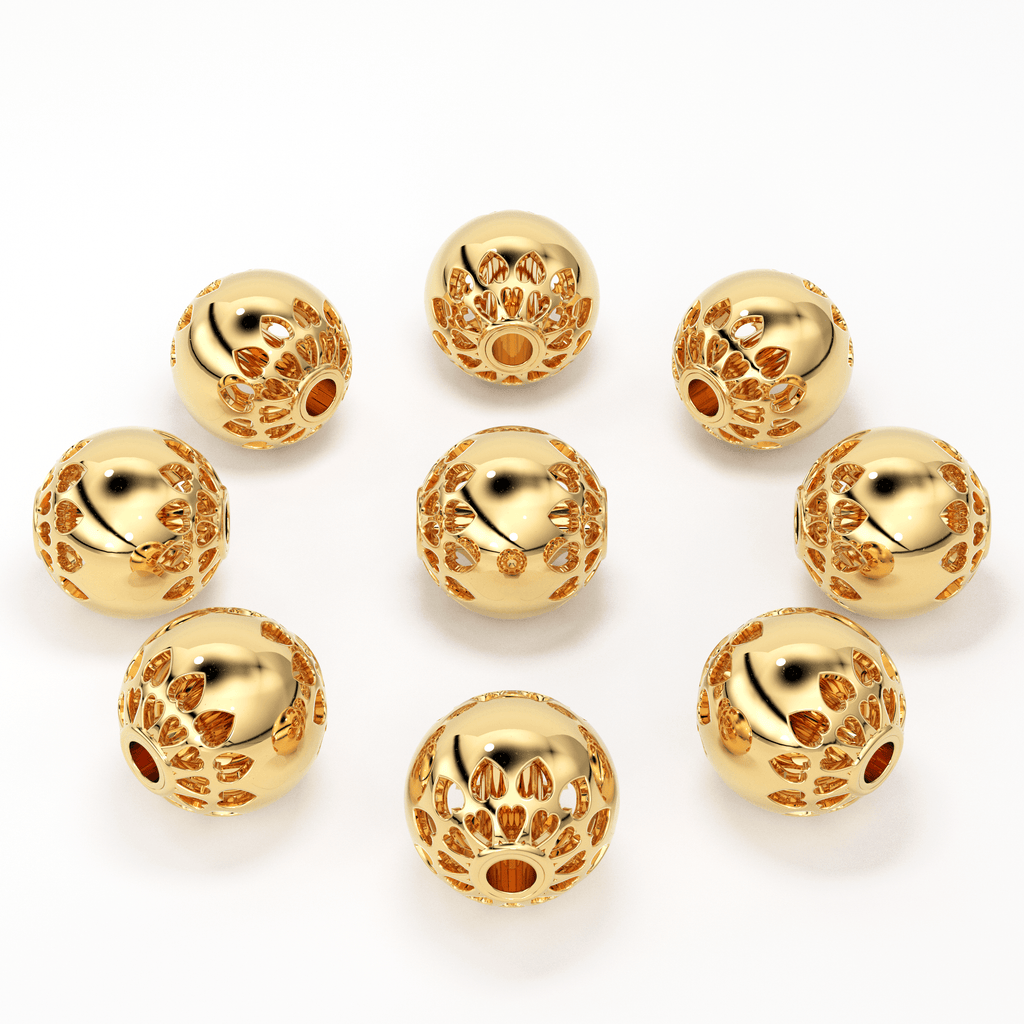 14k 18k Solid Gold Designer Heart Cut Out Round Spacer Bead Finding 6mm - Jalvi & Co.