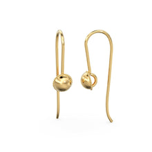 Load image into Gallery viewer, 14k 18k Solid Yellow Gold Earwires With Dome Round Ends 1 pair, 21 gauge Pure Gold Jewelry Making Findings - Jalvi & Co.