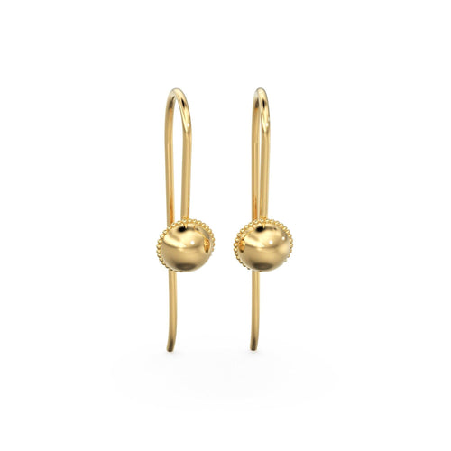 14k 18k Solid Yellow Gold Earwires With Dome Round Ends 1 pair, 21 gauge Pure Gold Jewelry Making Findings - Jalvi & Co.