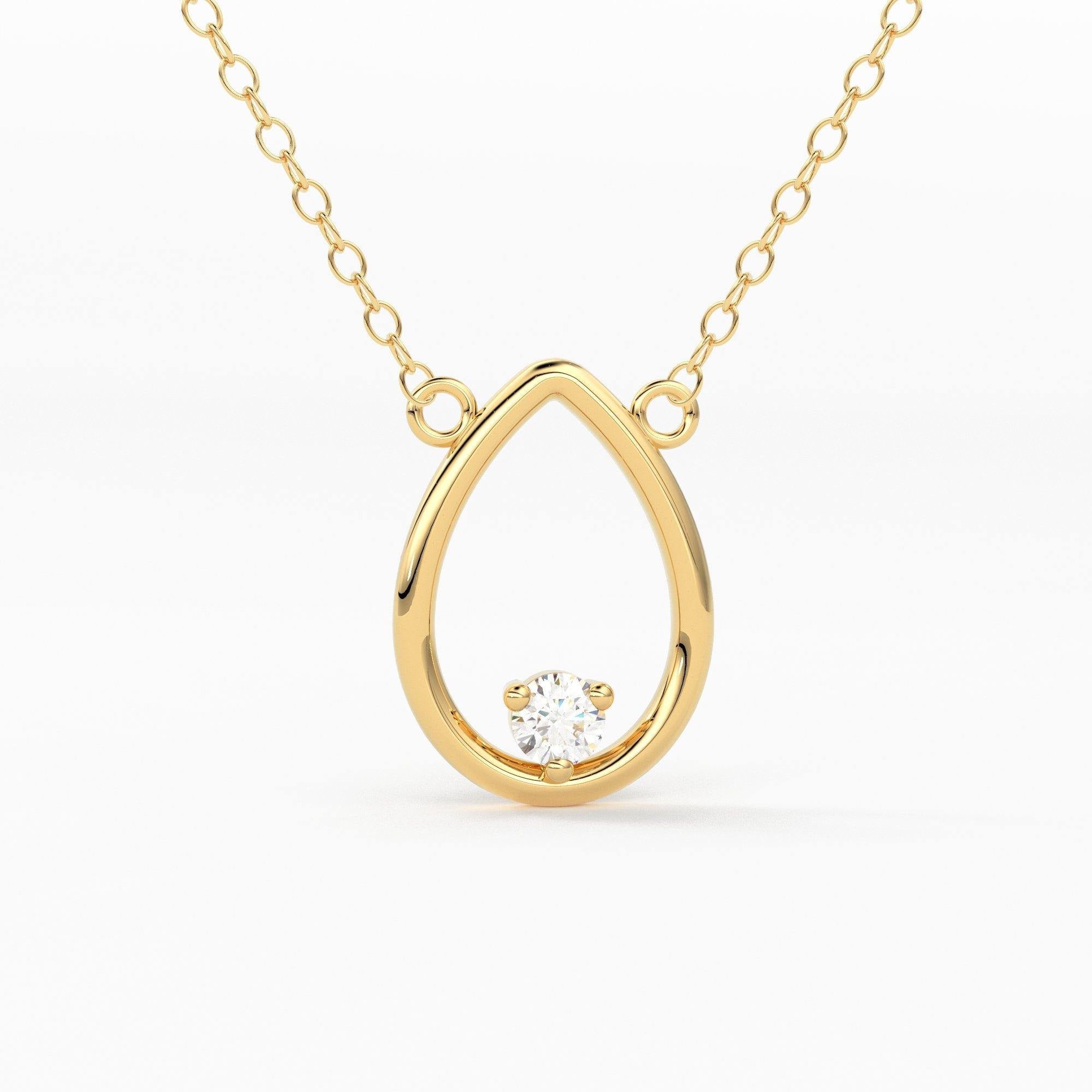 14k Gold Diamond Necklace Open Pear Floating Diamond Necklace