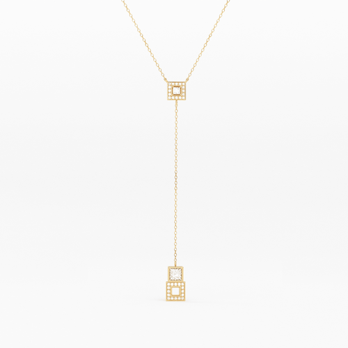 14k Diamond Lariat Necklace / Diamond Y Necklace / Solid Gold Pave Necklace / Layering Necklace / Mosaic Diamond Pendant - Jalvi & Co.