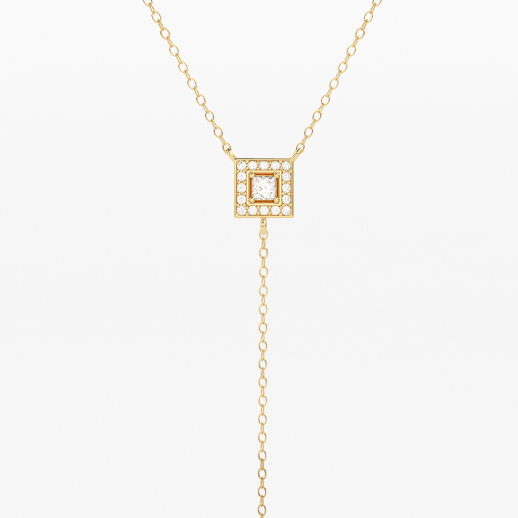 14k Diamond Lariat Necklace / Diamond Y Necklace / Solid Gold Pave Necklace / Layering Necklace / Mosaic Diamond Pendant - Jalvi & Co.