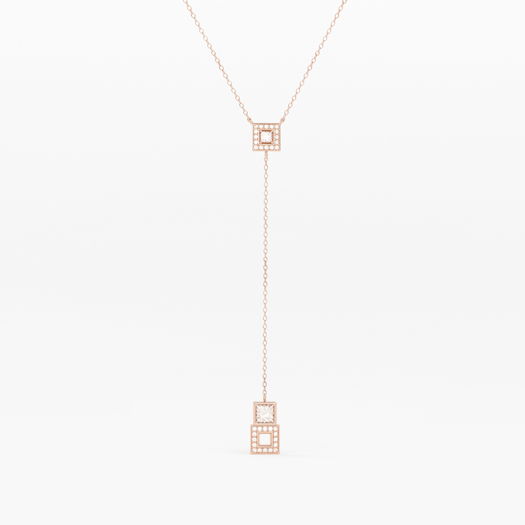 14k Diamond Lariat Necklace / Diamond Y Necklace / Solid Gold Pave Necklace / Layering Necklace / Mosaic Diamond Pendant - Jalvi & Co.