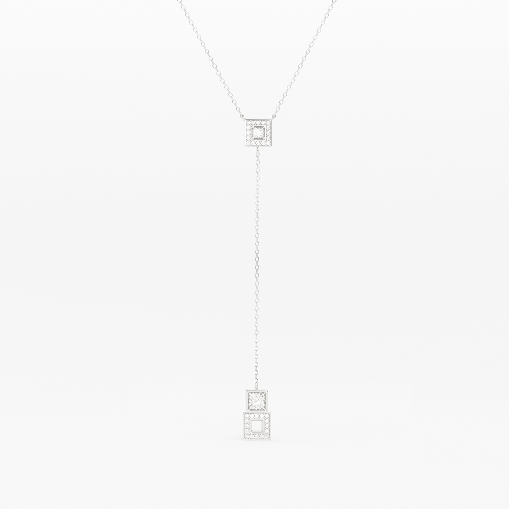 14k Diamond Lariat Necklace / Diamond Y Necklace / Solid Gold Pave Necklace / Layering Necklace / Mosaic Diamond Pendant - Jalvi & Co.