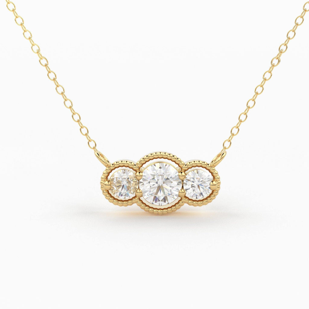 14k Gold Art Deco Chain Necklace for Women Trio Diamond Station / Also available in 14k Rose Gold and 14k White Gold / 3 Stone Charm Pendant - Jalvi & Co.