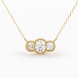 14k Gold Art Deco Chain Necklace for Women Trio Diamond Station / Also available in 14k Rose Gold and 14k White Gold / 3 Stone Charm Pendant