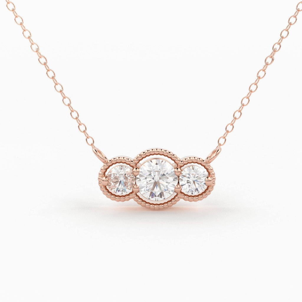 14k Gold Art Deco Chain Necklace for Women Trio Diamond Station / Also available in 14k Rose Gold and 14k White Gold / 3 Stone Charm Pendant - Jalvi & Co.