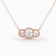 Load image into Gallery viewer, 14k Gold Art Deco Chain Necklace for Women Trio Diamond Station / Also available in 14k Rose Gold and 14k White Gold / 3 Stone Charm Pendant - Jalvi & Co.
