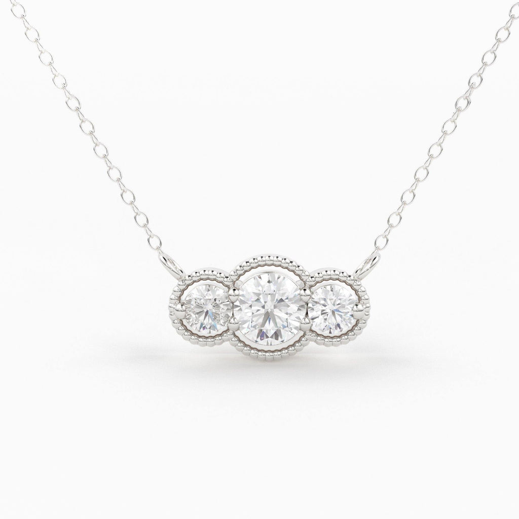 14k Gold Art Deco Chain Necklace for Women Trio Diamond Station / Also available in 14k Rose Gold and 14k White Gold / 3 Stone Charm Pendant - Jalvi & Co.