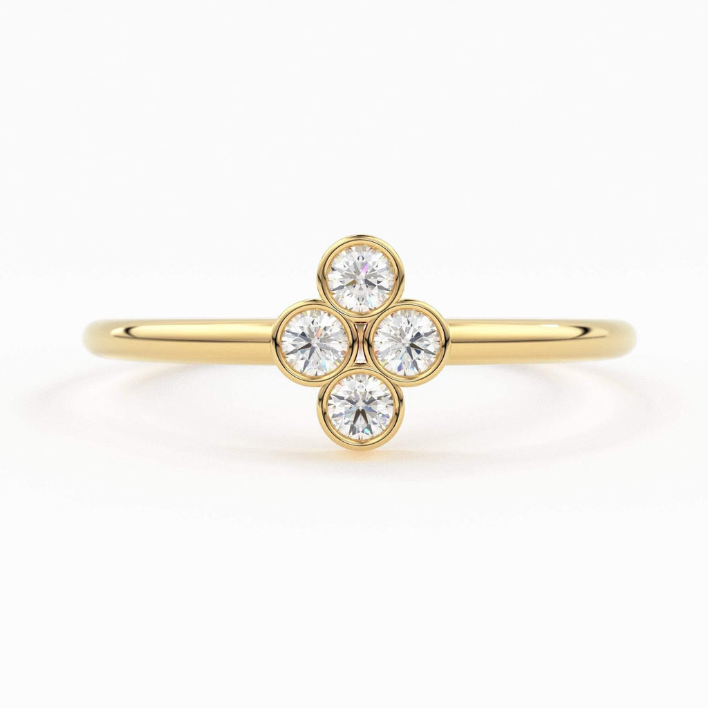 14k Gold Bezel Setting Diamond Ring / Dainty Diamond Ring / Thin Diamond Ring / Gold Diamond Ring / Four Stone Ring / Simple Diamond Ring - Jalvi & Co.