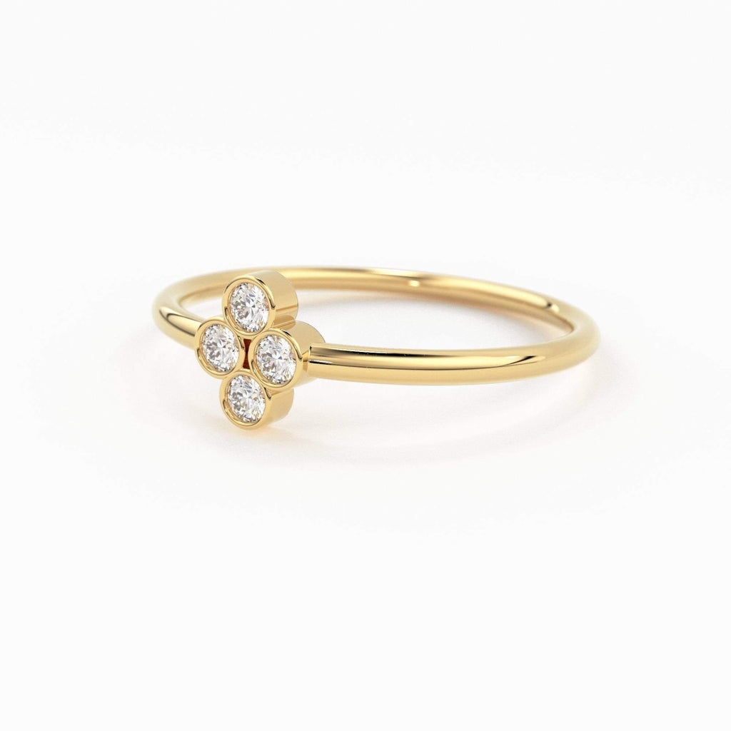 14k Gold Bezel Setting Diamond Ring / Dainty Diamond Ring / Thin Diamond Ring / Gold Diamond Ring / Four Stone Ring / Simple Diamond Ring - Jalvi & Co.