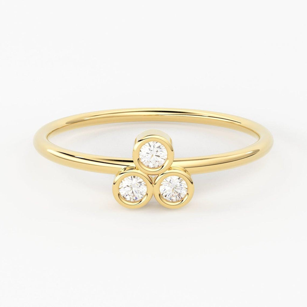 14k Gold Bezel Setting Diamond Ring / Dainty Diamond Ring / Thin Diamond Ring / Gold Diamond Ring / Three Stone Ring / Simple Diamond Ring - Jalvi & Co.