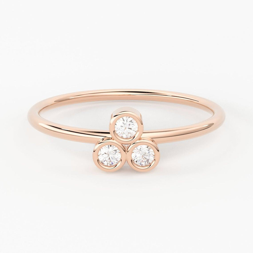 14k Gold Bezel Setting Diamond Ring / Dainty Diamond Ring / Thin Diamond Ring / Gold Diamond Ring / Three Stone Ring / Simple Diamond Ring - Jalvi & Co.