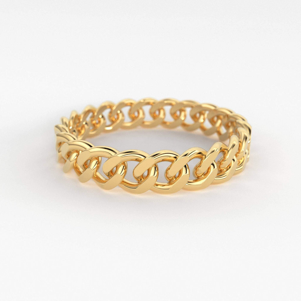 14k Gold Chain Ring, Gold Stacking Ring, Thick Chain Ring, Curb Chain Ring, Cuban Link Ring, Cuban Chain Ring, Minimalist Ring - Jalvi & Co.