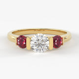 14k Gold Diamond Engagement Ring / 5.20mm Round Diamond Ruby Ring / Unique Natural Ruby and Diamond Ring / July Birthstone Gift