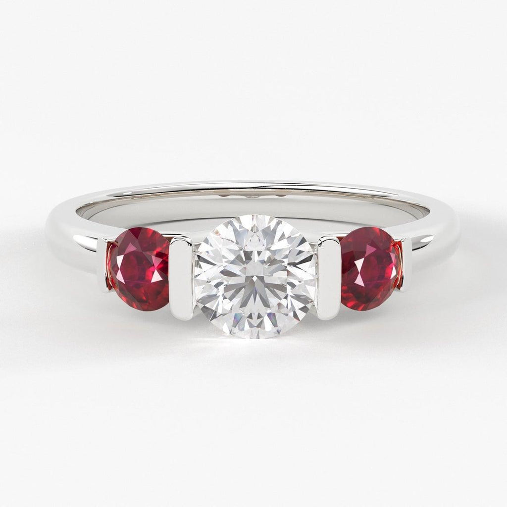 14k Gold Diamond Engagement Ring / 5.20mm Round Diamond Ruby Ring / Unique Natural Ruby and Diamond Ring / July Birthstone Gift - Jalvi & Co.