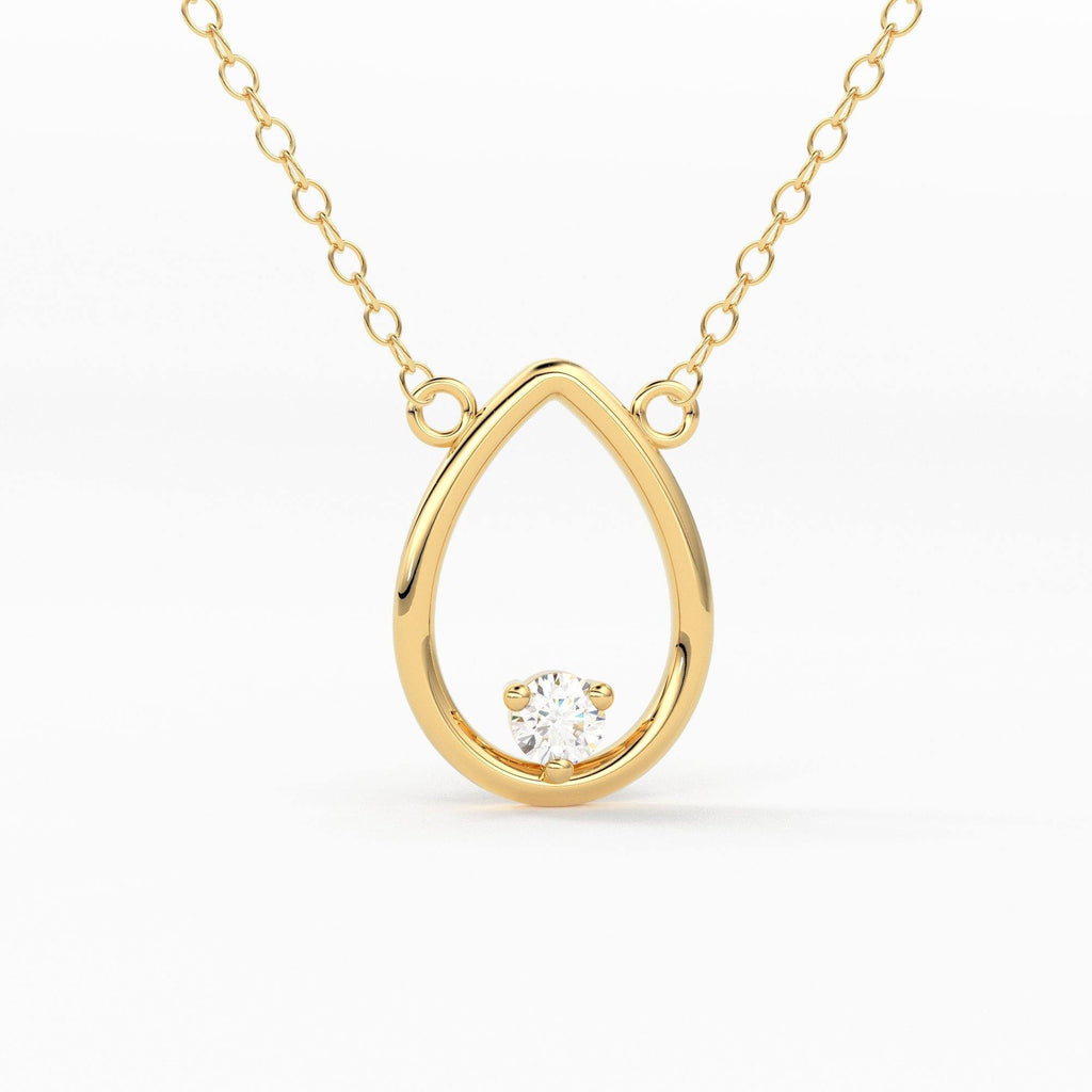 14k Gold Diamond Necklace / Open Pear Floating Diamond Necklace / Mothers Day Sale / Bridesmaid Gift / Diamond Pendant / Teardrop Charm - Jalvi & Co.