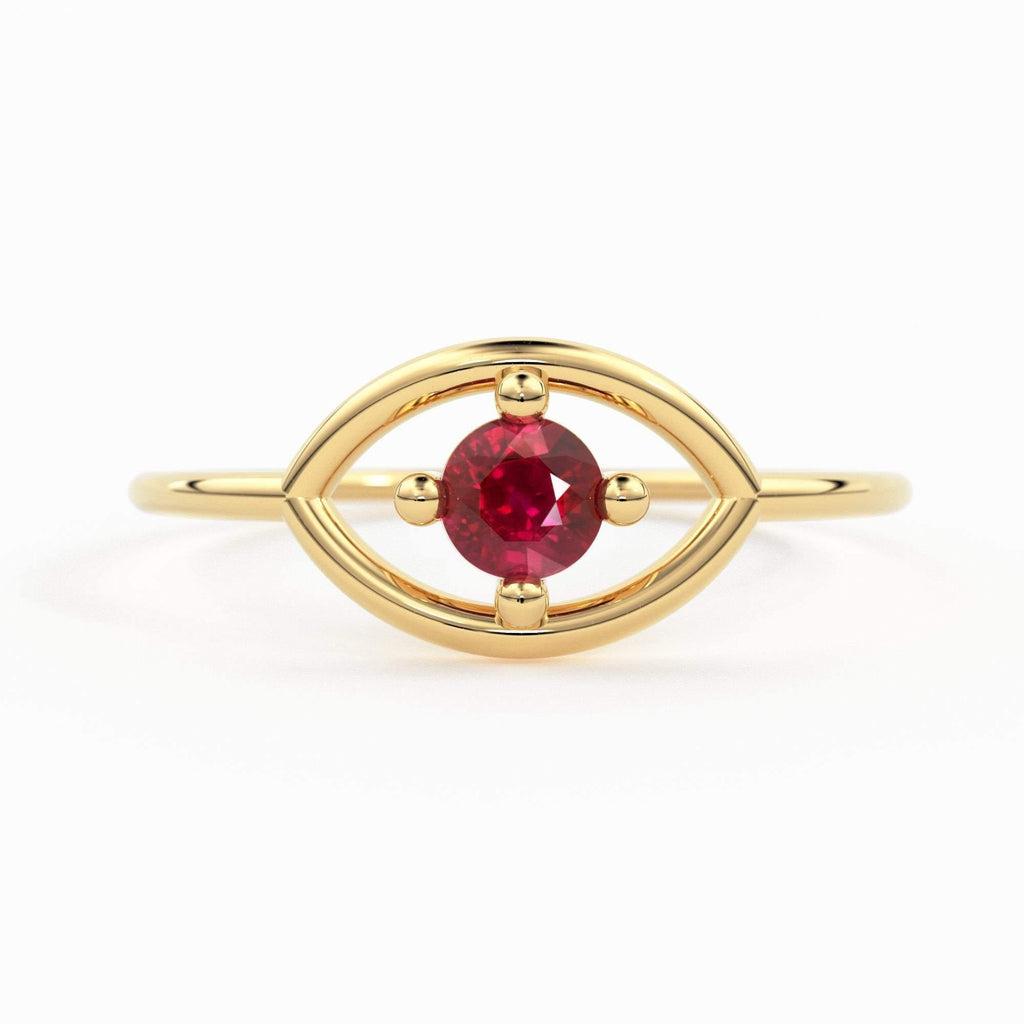 14K Gold Eye Ring / Evil Eye Ring / Sapphire / Ruby Ring / June Birthstone / Emerald / Stacking Ring / Blue Diamond Band / Birthstone Ring - Jalvi & Co.