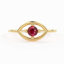 Load image into Gallery viewer, 14K Gold Eye Ring / Evil Eye Ring / Sapphire / Ruby Ring / June Birthstone / Emerald / Stacking Ring / Blue Diamond Band / Birthstone Ring - Jalvi &amp; Co.