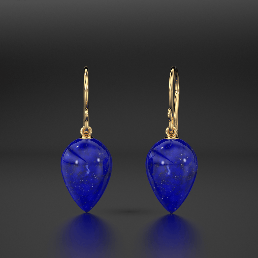 14K Gold Lapis Lazuli Earrings / Large Lapis Drop Earrings / Lapis Spike Earrings / Royal Blue Earrings / September Birthstone Earrings - Jalvi & Co.