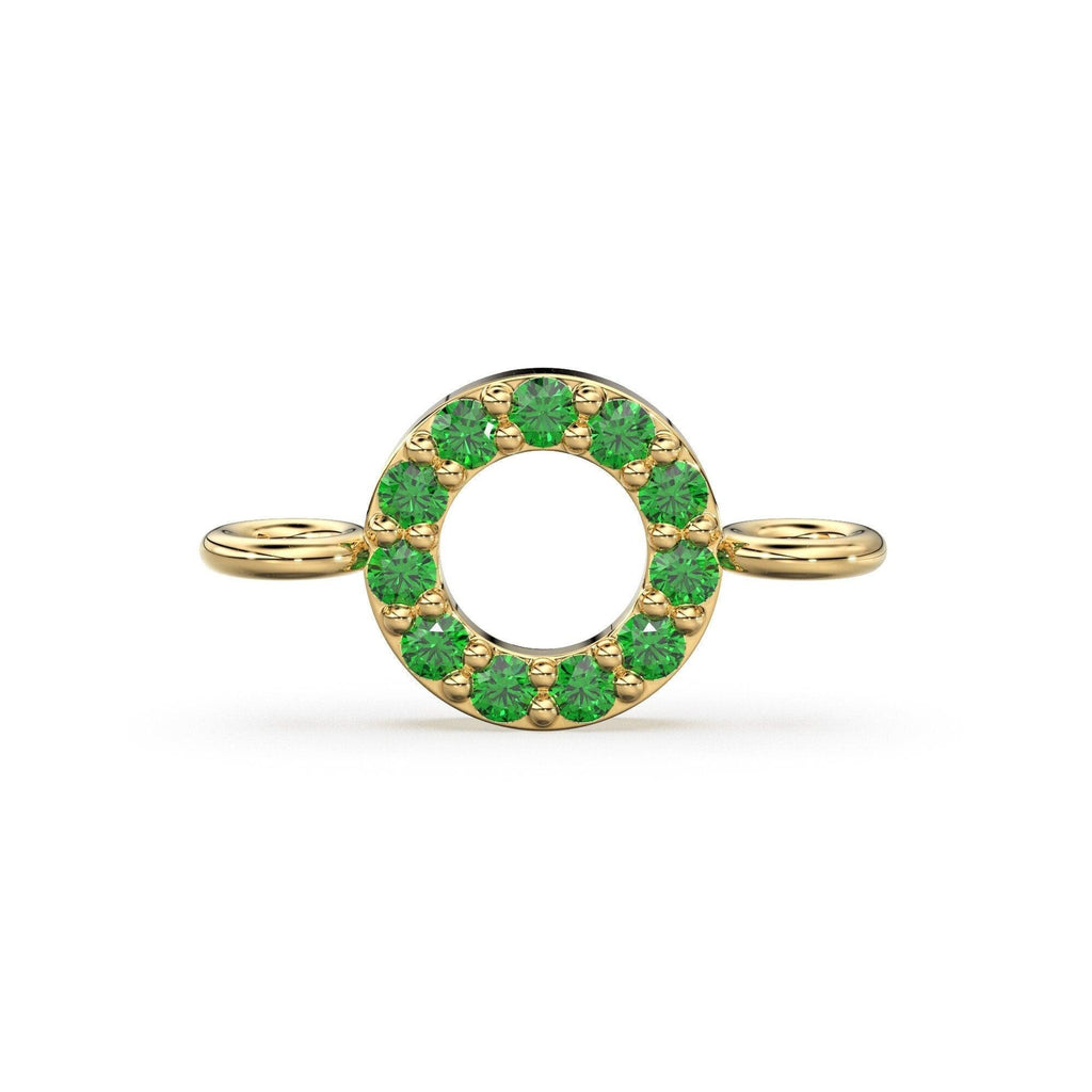 14k Solid Gold Emerald Round Connector / Dainty Brilliant Emerald Connector / Emerald Spacer / Labour Day Sale - Jalvi & Co.