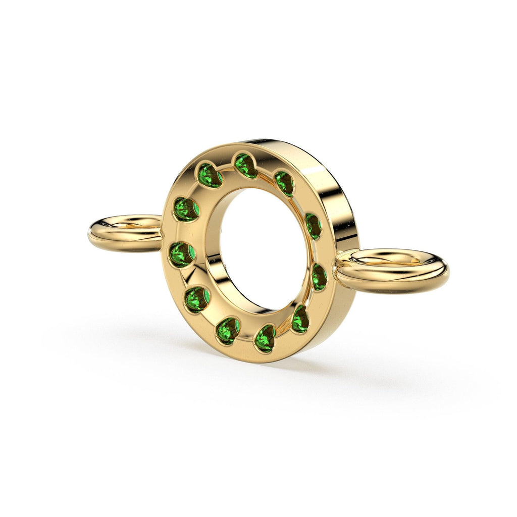 14k Solid Gold Emerald Round Connector / Dainty Brilliant Emerald Connector / Emerald Spacer / Labour Day Sale - Jalvi & Co.