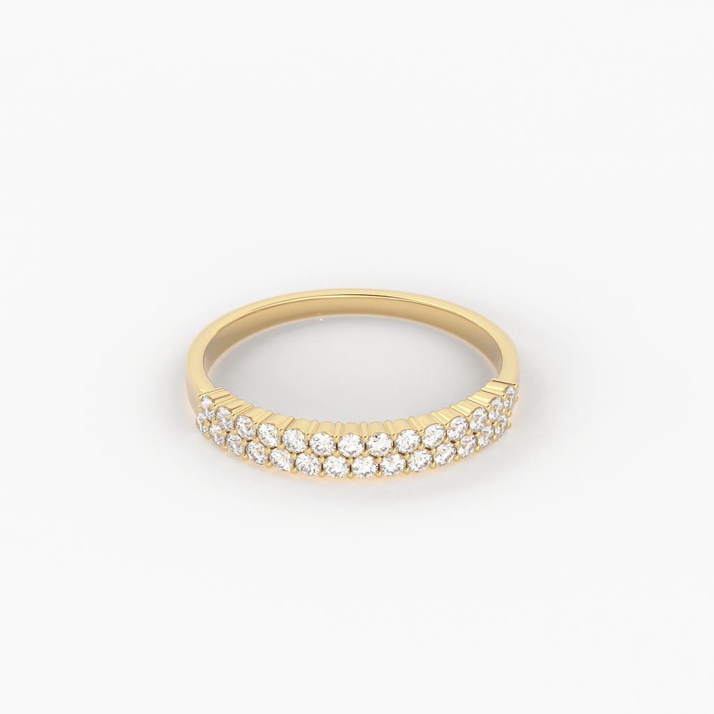14k Solid Gold Half Eternity 2 Row Micro Pave Wedding Band for Women / Anniversary Ring for Her / Unique Wedding Ring - Jalvi & Co.