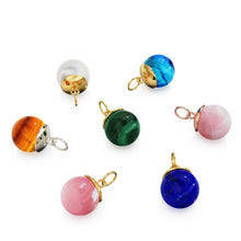 Load image into Gallery viewer, 14k Solid Gold Round Ball Gemstone Charm / Natural Larimar Malachite Labradorite Pearl Opal Pendant / Yellow Gold Jewelry Making Finding - Jalvi & Co.