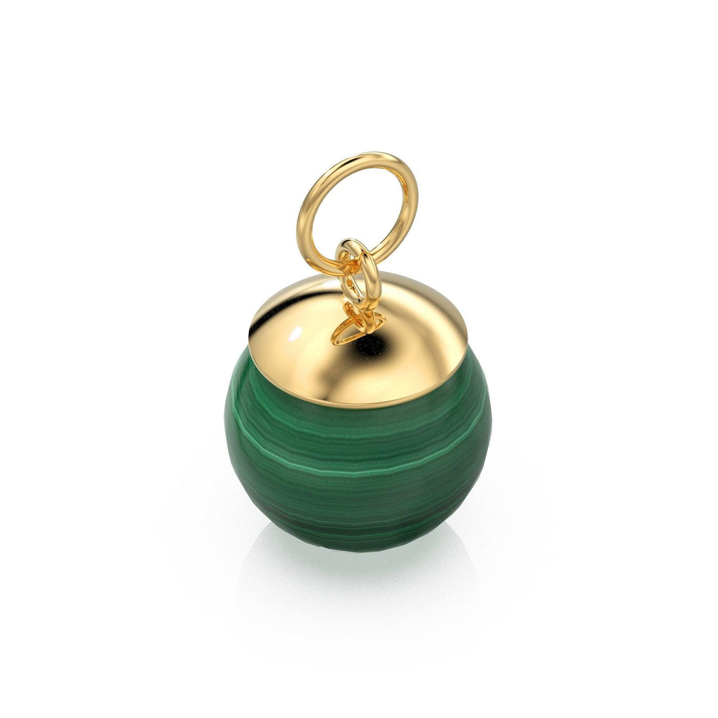14k Solid Gold Round Ball Gemstone Charm / Natural Larimar Malachite Labradorite Pearl Opal Pendant / Yellow Gold Jewelry Making Finding - Jalvi & Co.