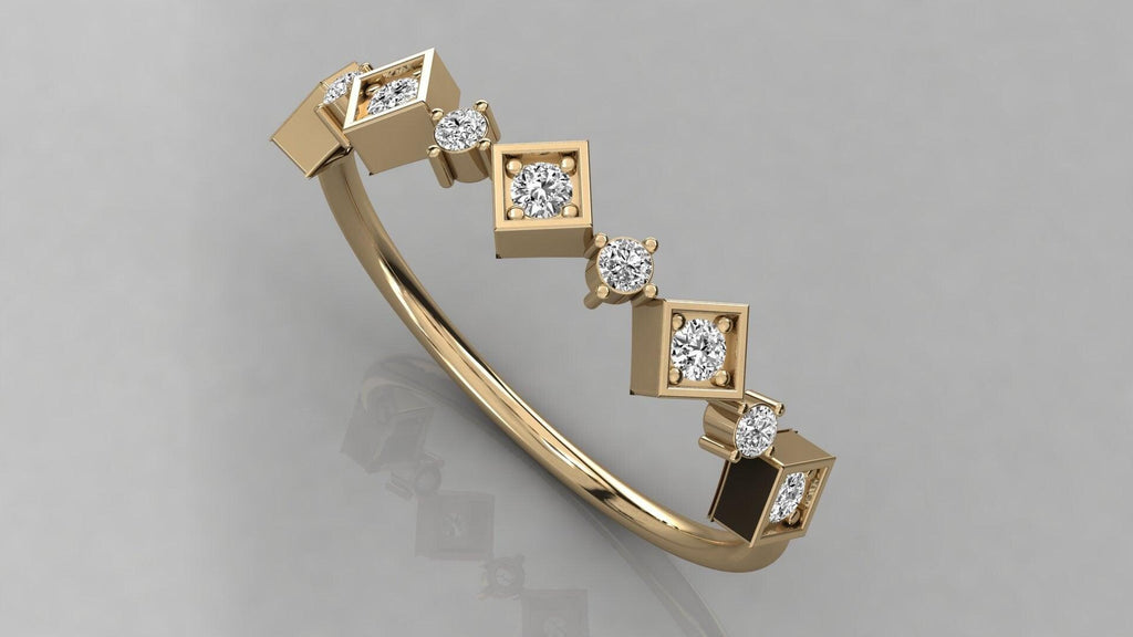 14k Solid Gold Square Setting Unique Women's Wedding Ring / Stacking Diamond Ring / Brilliant Diamond Ring / Graduation Gift - Jalvi & Co.