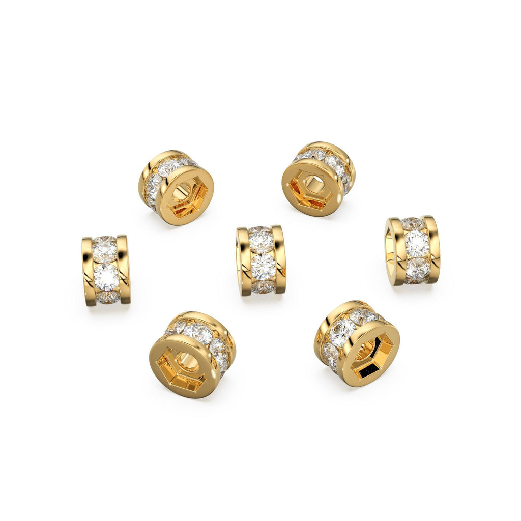 14k Solid Yellow Gold 3mm 6mm Diamond Eternity Rondelle Designer Wheel Bead / Diamond Finding / Jewelry Making Essential - Jalvi & Co.