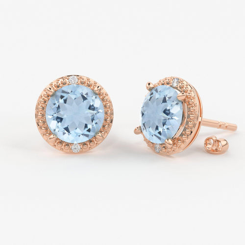 14Kt White Gold Natural Aquamarine Earrings / Aquamarine Diamond Earrings / Aquamarine Studs / March Birthstone Earrings / Real Diamond - Jalvi & Co.