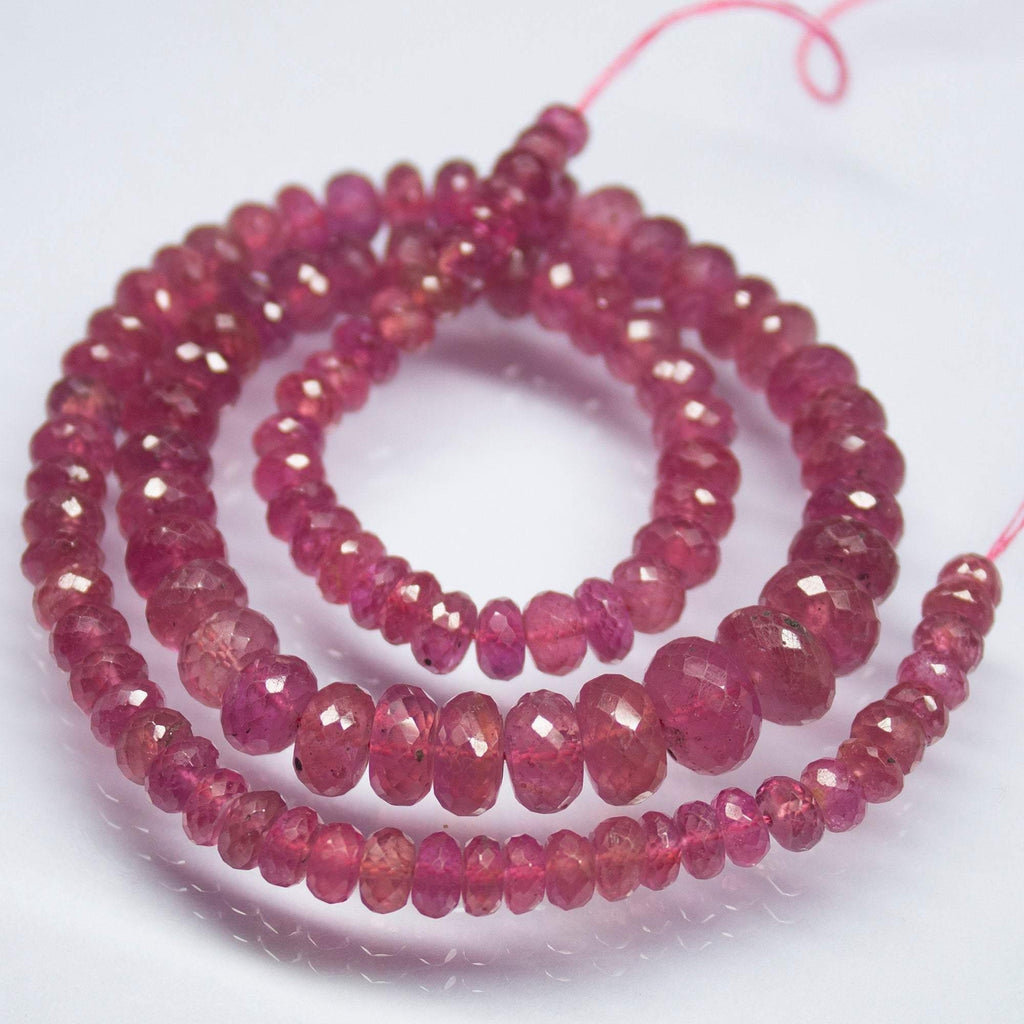15 inch, 4mm 9mm, Large Size Pink Sapphire Faceted Rondelle Beads, Sapphire Beads - Jalvi & Co.