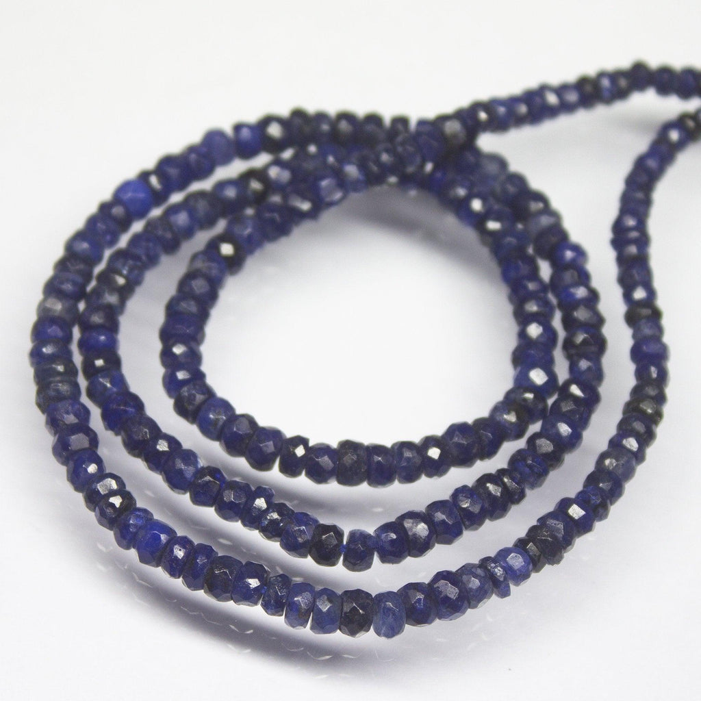 15 inches, 3mm 3.5mm, Natural Blue Sapphire Faceted Rondelle Shape Beads Strand, Sapphire Beads - Jalvi & Co.