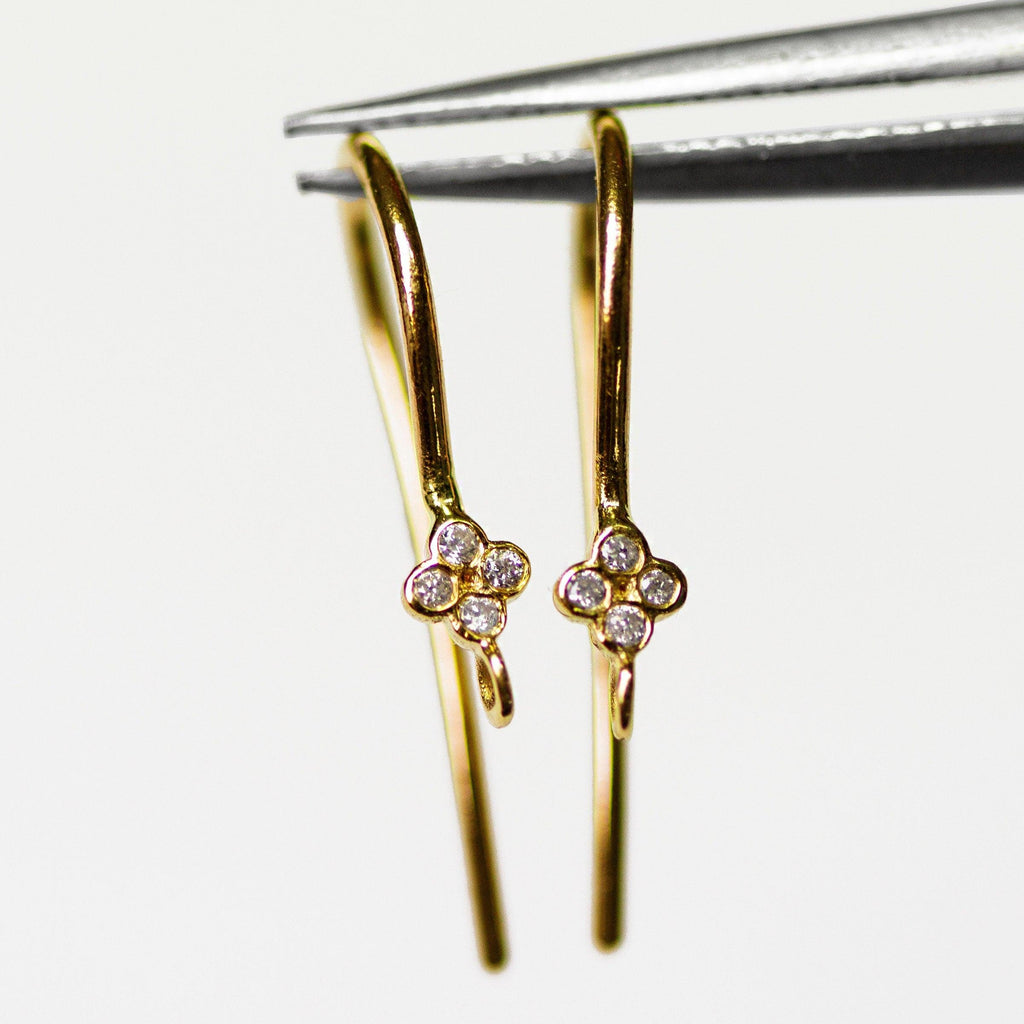 15x3.30mm 20 GAUGE 14k Solid Yellow Gold Brilliant Diamond Finding Earwire Pair - Jalvi & Co.