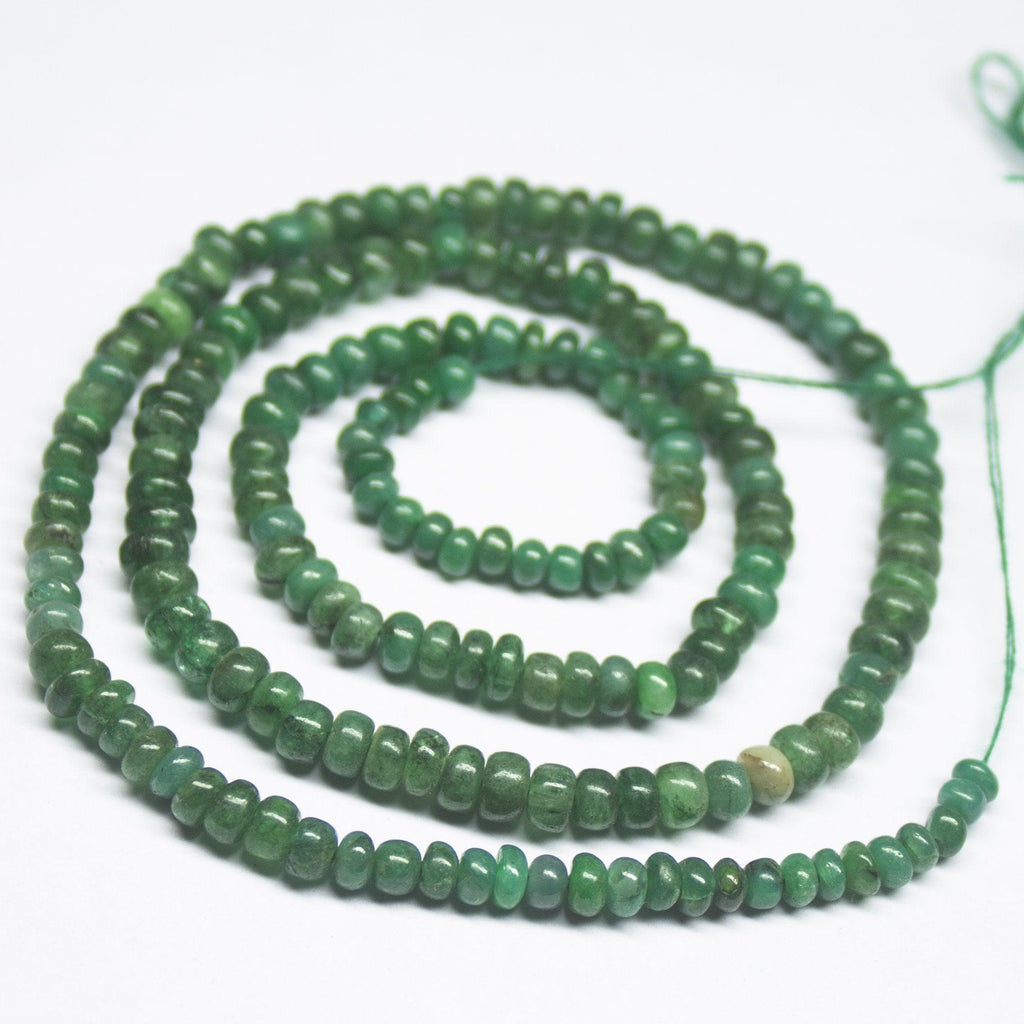 16 inch, 2-4mm, Green Emerald Smooth Rondelle Beads, Emerald Beads - Jalvi & Co.