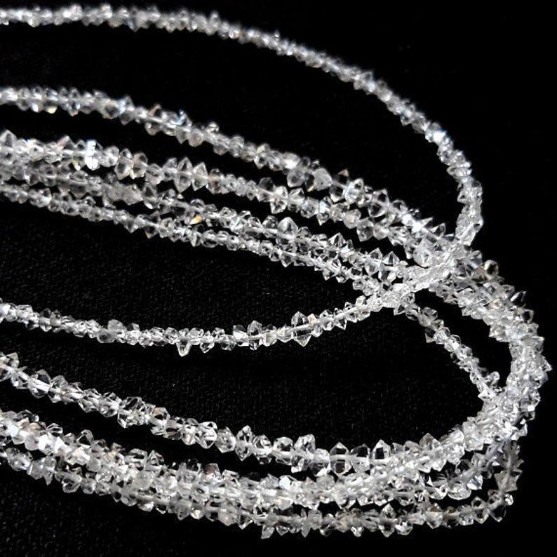 16 inches, 3-4mm, Clear White Herkimer Diamond Quartz Nuggets Beads Strand, Center Drilled - Jalvi & Co.